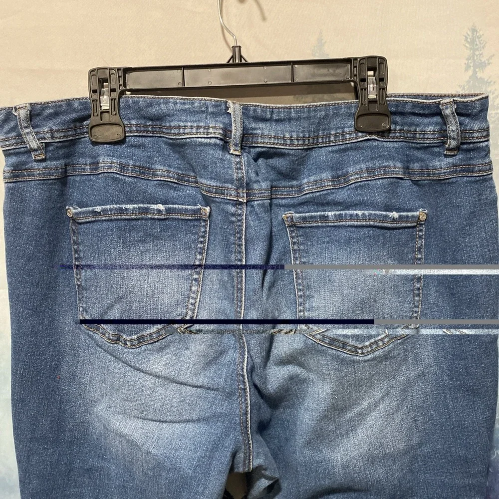 Women's Distressed Hi-Rise Flare Jeans - Medium Wash Ripped Bell Bottoms